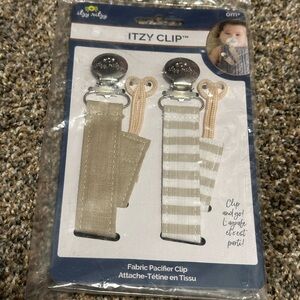 Itzy Ritzy Pacifier Clip Set - Solid and Striped Beige